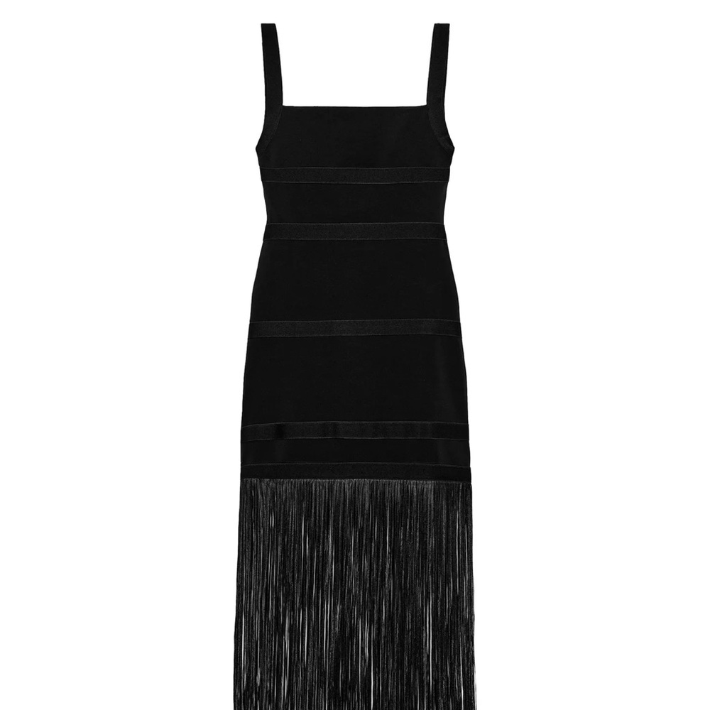Black Fringe Strap Midi Dress